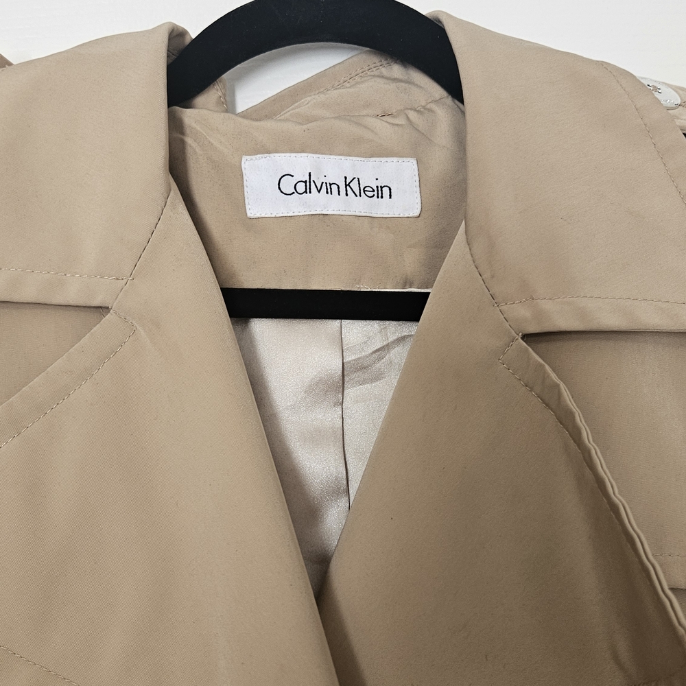 Calvin Klein Double-Breasted Tan Trench Coat with Belt - Picture 3 of 3